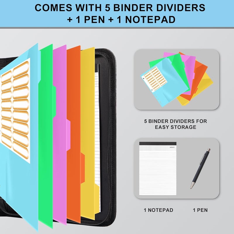 Eshow Portfolio Organizer - 3 Ring Binder with Zipper, Vegan Leather Business Padfolio Folder with Notepad Includes 5 Color Sheet Protectors for Documents Files for Men Women - Image 3